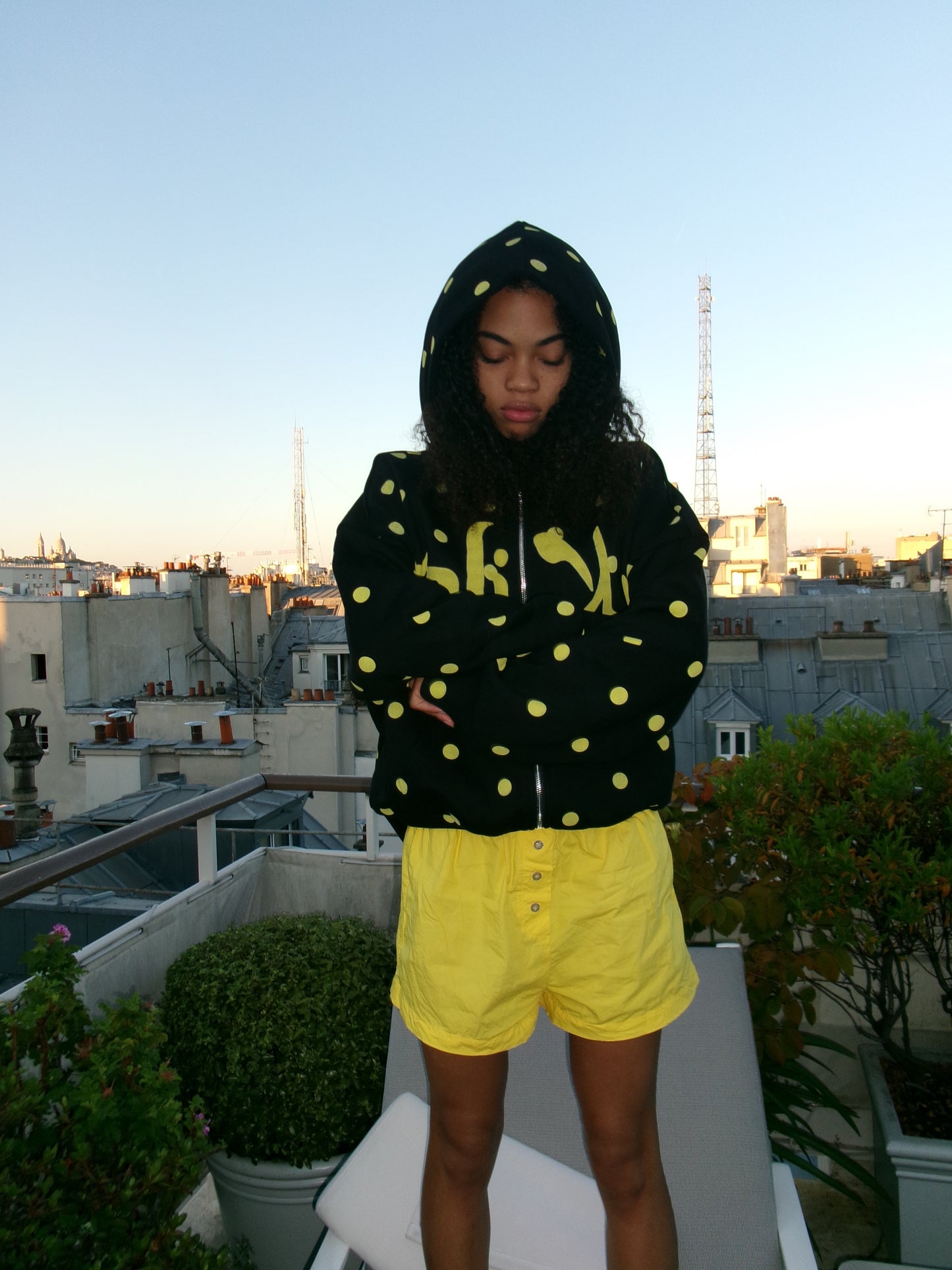 POLKA DOT ZIP UP HOODIE