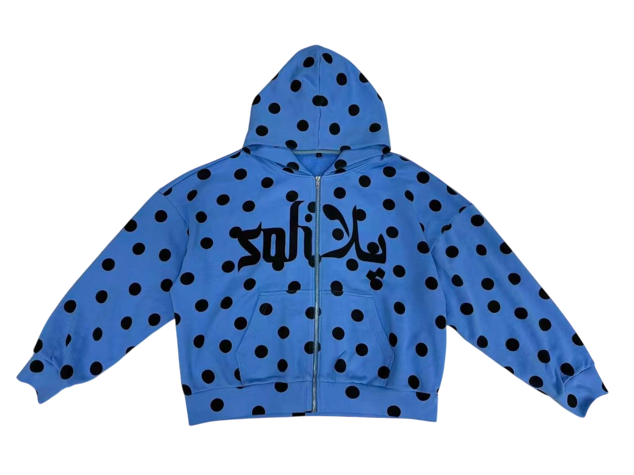 POLKA DOT ZIP UP HOODIE (BLUE)
