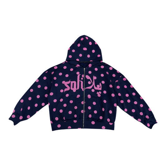 POLKA DOT ZIP UP HOODIE (NAVY)