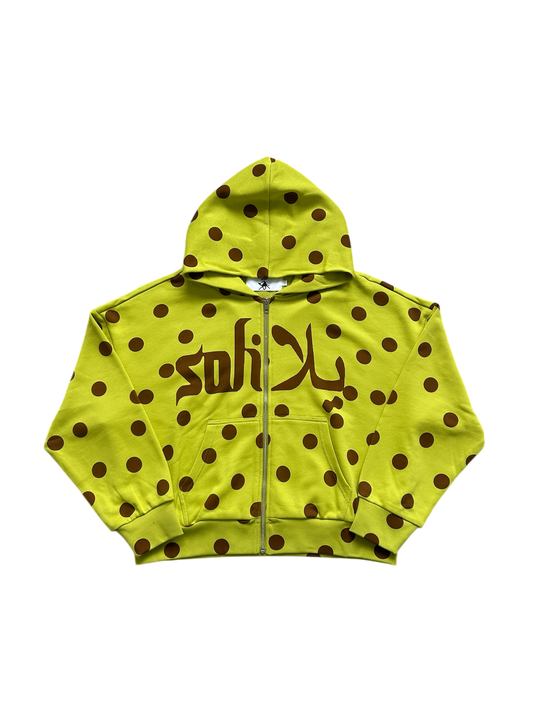 POLKA DOT ZIP UP HOODIE (GREENISH)