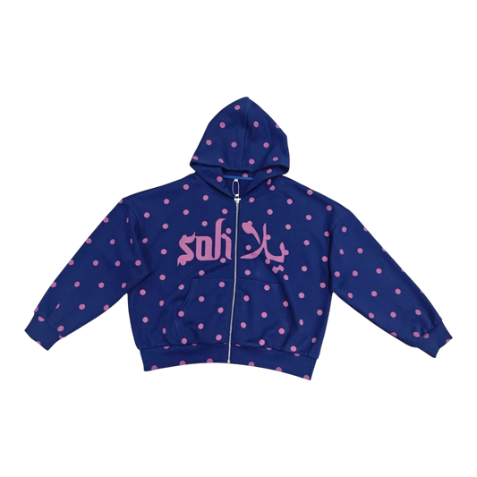 POLKA DOT ZIP UP HOODIE (NAVY)