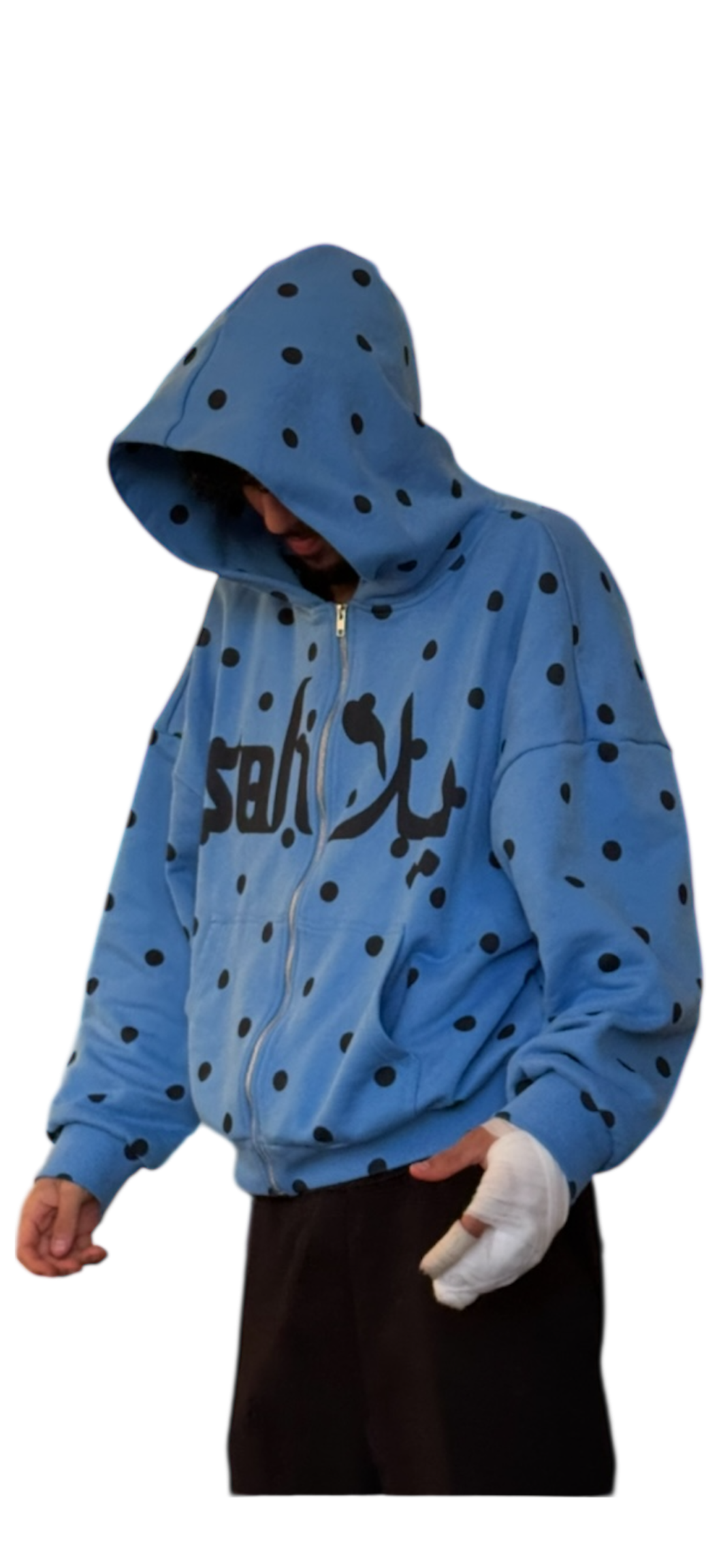 POLKA DOT ZIP UP HOODIE (BLUE)