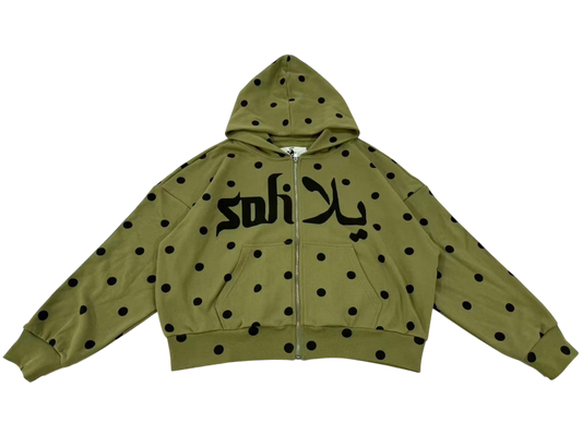 POLKA DOT ZIP UP HOODIE (khaki)