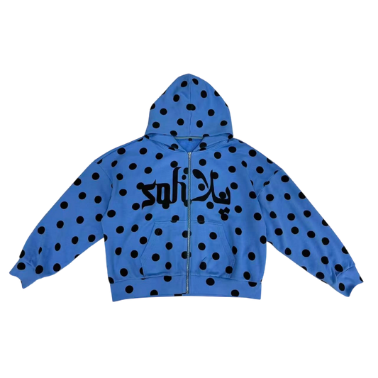 POLKA DOT ZIP UP HOODIE (BLUE)