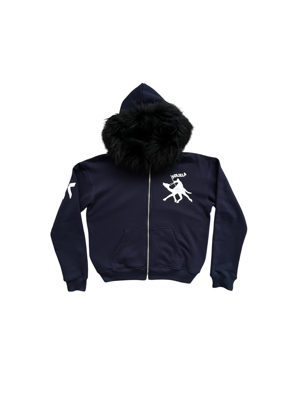 FUR HOOD HOODIE (NAVY) – SOLIELA